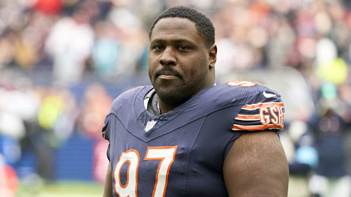 Oct 13, 2024; London, United Kingdom; Chicago Bears defensive tackle Andrew Billings (97) during an NFL International Series game at Tottenham Hotspur Stadium. Mandatory Credit: Peter van den Berg-Imagn Images