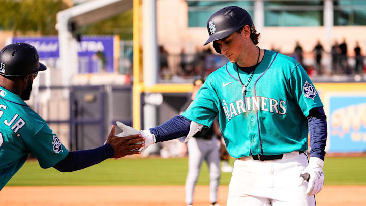 Colt Emerson (85) after a hit against the Chicago White Sox during the fifth inning in Peoria, Arizona. 