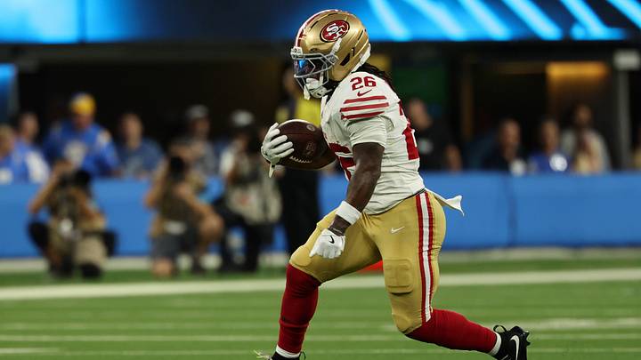 San Francisco 49ers running back Kaelon Black (26) runs with the ball during the first quarter against the Los Angeles Chargers at SoFi Stadium. Mandatory Credit: Kiyoshi Mio-Imagn Images San Francisco 49ers running back Kaelon Black (26) runs with the ball during the first quarter against the Los Angeles Chargers at SoFi Stadium. Mandatory Credit: Kiyoshi Mio-Imagn Images