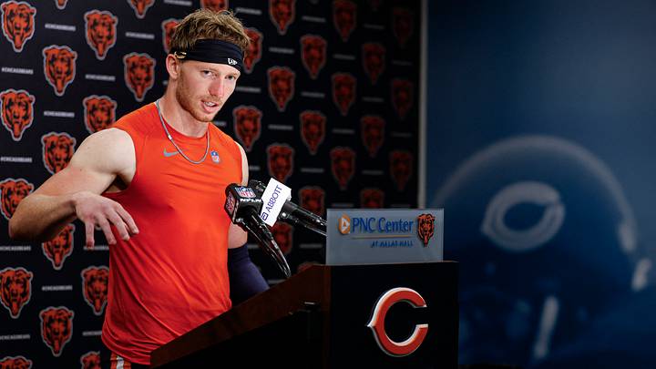 Dillon Thieneman makes a point at a Halas Hall press conference. Even if the Bears didn't want to expose him to too much too fast, they must because of safety injuries. Dillon Thieneman makes a point at a Halas Hall press conference. Even if the Bears didn't want to expose him to too much too fast, they must because of safety injuries.