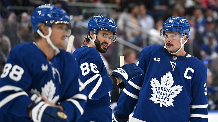 Sep 29, 2026; Toronto, Ontario, CAN; Toronto Maple Leafs forward Kirill Marchenko (86) speaks with forward Auston Matthews (34) during a time out against the Montreal Canadiens in the first period at Scotiabank Arena. Mandatory Credit: Dan Hamilton-Imagn Images Sep 29, 2026; Toronto, Ontario, CAN; Toronto Maple Leafs forward Kirill Marchenko (86) speaks with forward Auston Matthews (34) during a time out against the Montreal Canadiens in the first period at Scotiabank Arena. Mandatory Credit: Dan Hamilton-Imagn Images