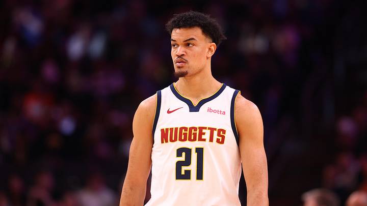 Mar 24, 2026; Phoenix, Arizona, USA; Denver Nuggets forward Spencer Jones (21) against the Phoenix Suns at Mortgage Matchup Center. Mandatory Credit: Mark J. Rebilas-Imagn Images