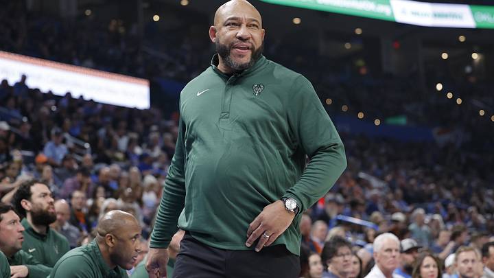 Feb 12, 2026; Oklahoma City, Oklahoma, USA; Milwaukee Bucks Head Coach Darvin Ham watches his team play against the Oklahoma City Thunder during the first half at Paycom Center. Mandatory Credit: Alonzo Adams-Imagn Images