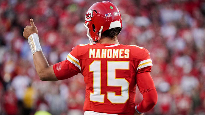 Oct 22, 2023; Kansas City, Missouri, USA; Kansas City Chiefs quarterback Patrick Mahomes (15)