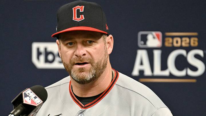 Oct 13, 2026; St. Petersburg, Florida, USA; Cleveland Guardians manager Stephen Vogt (12) speaks to the media after game two of the ALCS against the Tampa Bay Rays in the 2026 MLB Playoffs at Tropicana Field. Mandatory Credit: Jonathan Dyer-Imagn Images Oct 13, 2026; St. Petersburg, Florida, USA; Cleveland Guardians manager Stephen Vogt (12) speaks to the media after game two of the ALCS against the Tampa Bay Rays in the 2026 MLB Playoffs at Tropicana Field. Mandatory Credit: Jonathan Dyer-Imagn Images