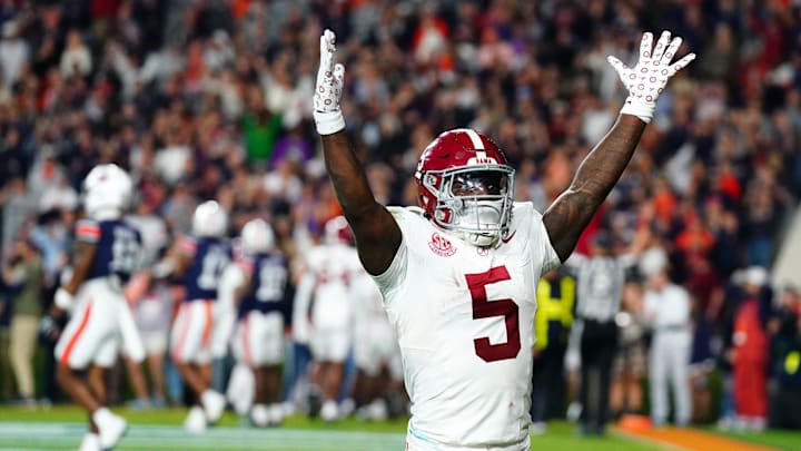Nov 25, 2023; Auburn, Alabama, USA; Alabama Crimson Tide running back Roydell Williams (5)