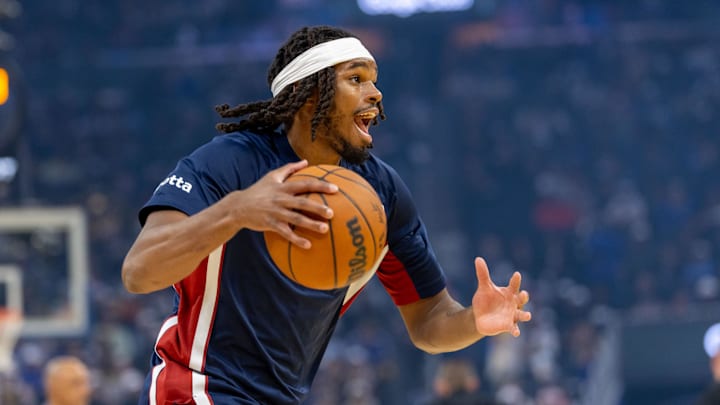 Oct 23, 2025; San Francisco, California, USA; Denver Nuggets forward DaRon Holmes II (14) warms up before the game against the Golden State Warriors at Chase Center. Mandatory Credit: Bob Kupbens-Imagn Images Oct 23, 2025; San Francisco, California, USA; Denver Nuggets forward DaRon Holmes II (14) warms up before the game against the Golden State Warriors at Chase Center. Mandatory Credit: Bob Kupbens-Imagn Images