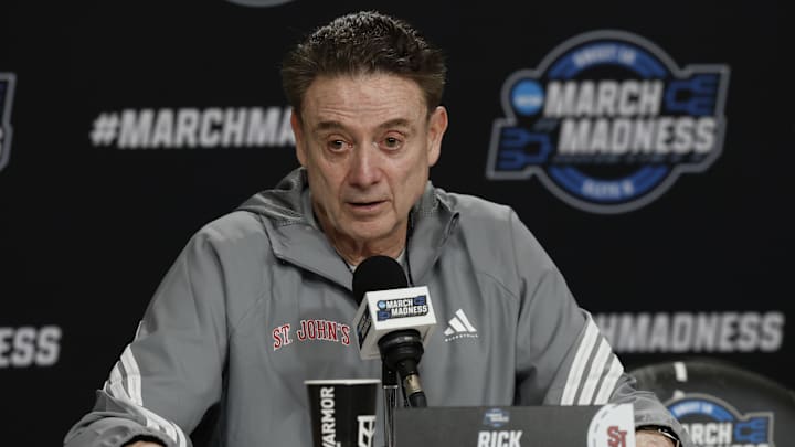 Mar 26, 2026; Washington, DC, USA; St. John's Red Storm head coach Rick Pitino speaks with the media during a press conference ahead of the east regional of the men's 2026 NCAA Tournament at Capital One Arena. Mandatory Credit: Geoff Burke-Imagn Images
