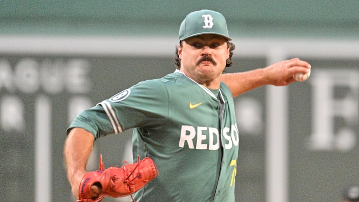 Aug 29, 2025; Boston, Massachusetts, USA; Boston Red Sox starting pitcher Payton Tolle (70) pitches against the Pittsburgh Pirates during the first inning at Fenway Park. Mandatory Credit: Eric Canha-Imagn Images