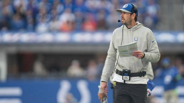 Indianapolis Colts head coach Shane Steichen watches the action on the field Sunday, Oct. 22, 2023, during a game against the Cleveland Browns at Lucas Oil Stadium in Indianapolis. Indianapolis Colts head coach Shane Steichen watches the action on the field Sunday, Oct. 22, 2023, during a game against the Cleveland Browns at Lucas Oil Stadium in Indianapolis.