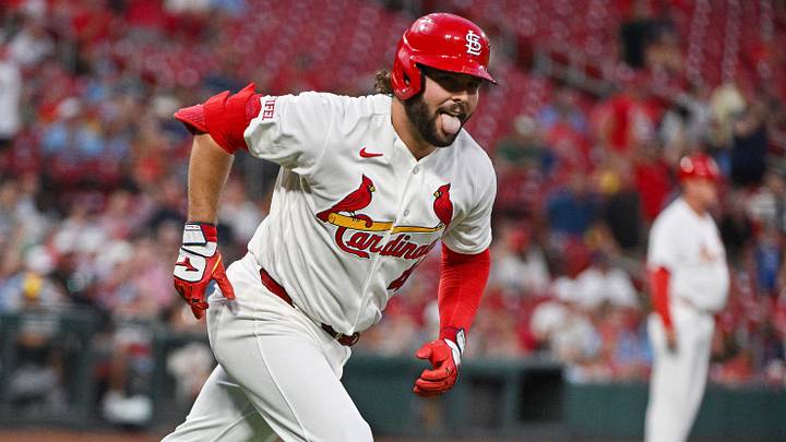 Jul 8, 2026; St. Louis, Missouri, USA; St. Louis Cardinals first baseman Alec Burleson (41) reacts after hitting a two run home run against the Milwaukee Brewers during the sixth inning at Busch Stadium. Mandatory Credit: Jeff Curry-Imagn Images Jul 8, 2026; St. Louis, Missouri, USA; St. Louis Cardinals first baseman Alec Burleson (41) reacts after hitting a two run home run against the Milwaukee Brewers during the sixth inning at Busch Stadium. Mandatory Credit: Jeff Curry-Imagn Images