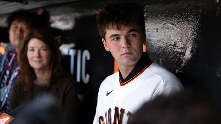 Jul 29, 2026; San Francisco, California, USA; San Francisco Giants first-round draft pick Jackson Flora meets with the media before the Giants take on the Milwaukee Brewers at Oracle Park. Mandatory Credit: D. Ross Cameron-Imagn Images Jul 29, 2026; San Francisco, California, USA; San Francisco Giants first-round draft pick Jackson Flora meets with the media before the Giants take on the Milwaukee Brewers at Oracle Park. Mandatory Credit: D. Ross Cameron-Imagn Images