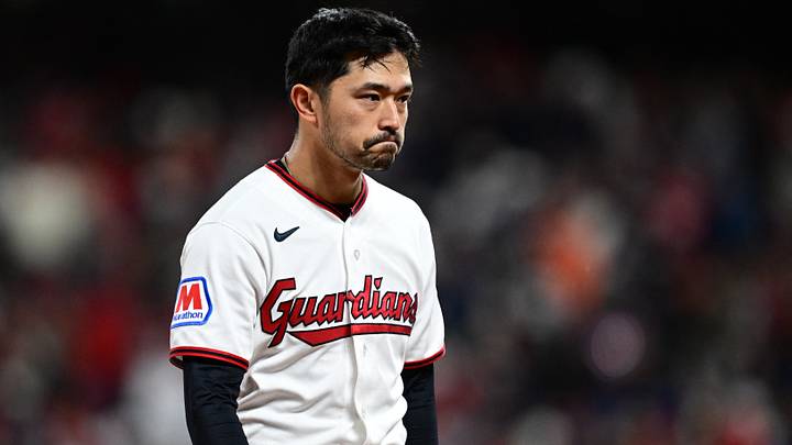 Oct 18, 2026: Cleveland Guardians outfielder Steven Kwan (38) reacts against the Tampa Bay Rays in game five of the ALCS for the 2026 MLB Playoffs at Progressive Field. Credit: David Dermer-Imagn Images