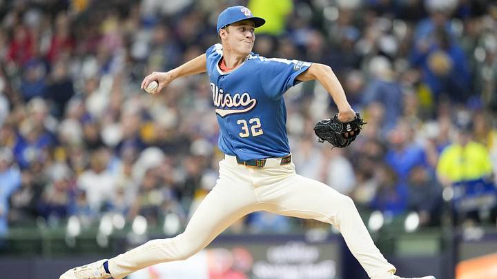 May 8, 2026; Milwaukee, Wisconsin, USA;  Milwaukee Brewers pitcher Jacob Misiorowski (32) throws a pitch during the first inning against the New York Yankees at American Family Field. Mandatory Credit: Jeff Hanisch-Imagn Images