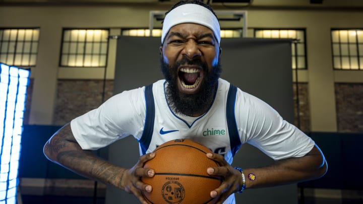 Sep 29, 2023; Dallas, TX, USA; Dallas Mavericks forward Markieff Morris (88) poses for a photo during the Mavs Media Day at the American Airlines Center. Mandatory Credit: Jerome Miron-USA TODAY Sports