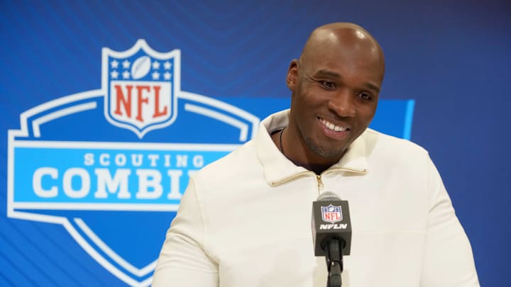 Feb 25, 2025; Indianapolis, IN, USA; Houston Texans coach DeMeco Ryans speaks during the NFL Scouting Combine at the Indiana Convention Center. Mandatory Credit: Kirby Lee-Imagn Images Feb 25, 2025; Indianapolis, IN, USA; Houston Texans coach DeMeco Ryans speaks during the NFL Scouting Combine at the Indiana Convention Center. Mandatory Credit: Kirby Lee-Imagn Images