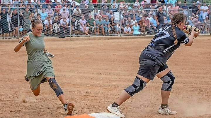 Two teams play at the Paul Laney Sr Memorial Softball Tournament, one with multiple Amish members. Two teams play at the Paul Laney Sr Memorial Softball Tournament, one with multiple Amish members.