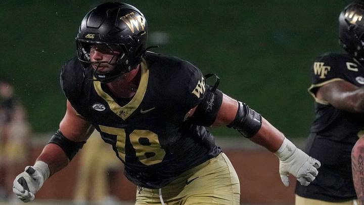 Sep 3, 2026; Winston-Salem, North Carolina, USA; Wake Forest Demon Deacons offensive lineman Jack Hines (78) during the second half against the Akron Zips at Allegacy Federal Credit Union Stadium. Mandatory Credit: Jim Dedmon-Imagn Images Sep 3, 2026; Winston-Salem, North Carolina, USA; Wake Forest Demon Deacons offensive lineman Jack Hines (78) during the second half against the Akron Zips at Allegacy Federal Credit Union Stadium. Mandatory Credit: Jim Dedmon-Imagn Images