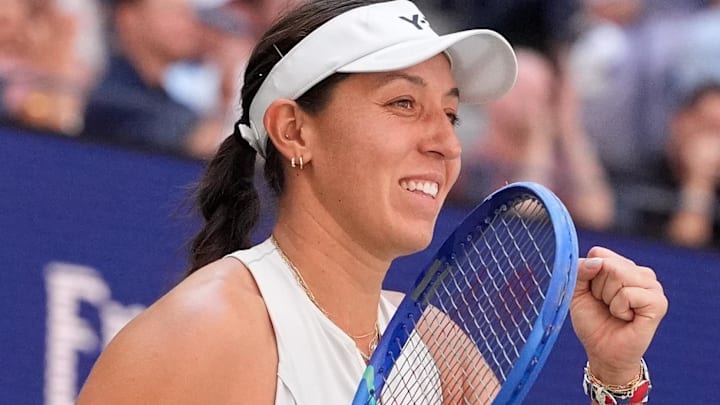 Jessica Pegula (USA) celebrates after beating Barbora Krejcikova (CZE) (not pictured) on day ten of the 2025 U.S. Open tennis tournament at the USTA Billie Jean King National Tennis Center.