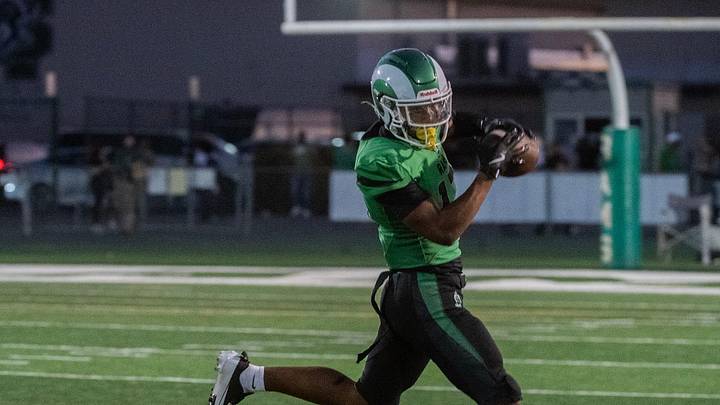 St. Mary’s Osani Gayles catches a pass during a varsity football game against De La Salle at St. Mary’s in Stockton on Sep. 20, 2024. De La Salle won 38-35.