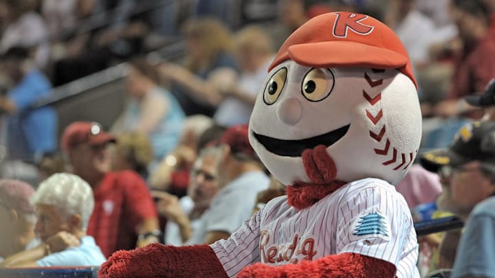 Reading Fightin Phils mascot, Screwball, during AA Eastern League All-Star game at FirstEnergy Stadium. The Eastern Division defeated the Western Division, 5-4. Reading Fightin Phils mascot, Screwball, during AA Eastern League All-Star game at FirstEnergy Stadium. The Eastern Division defeated the Western Division, 5-4.