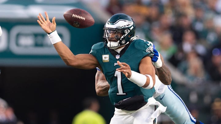 Nov 5, 2023; Philadelphia, Pennsylvania, USA; Philadelphia Eagles quarterback Jalen Hurts (1)
