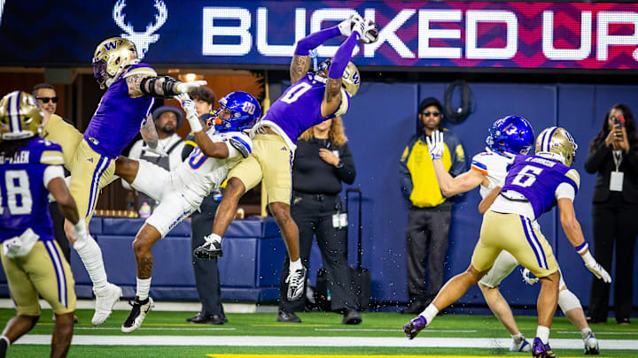 In a chain reaction of receivers and defenders, Leroy Bryant came up with the interception, one of two for him at the LA Bowl. In a chain reaction of receivers and defenders, Leroy Bryant came up with the interception, one of two for him at the LA Bowl.