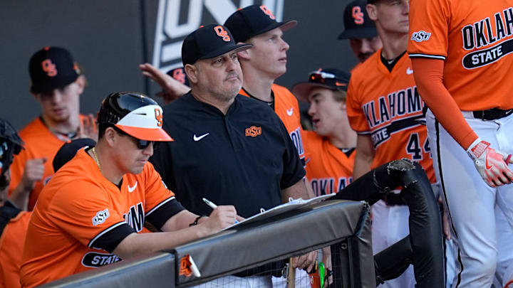 Oklahoma State head baseball coach Josh Holliday is pictured during the college baseball game between the Oklahoma State University Cowboys and the UT Arlington at O'Brate Stadium in Stillwater, Okla., Sunday, Feb., 23, 2025. Oklahoma State head baseball coach Josh Holliday is pictured during the college baseball game between the Oklahoma State University Cowboys and the UT Arlington at O'Brate Stadium in Stillwater, Okla., Sunday, Feb., 23, 2025.