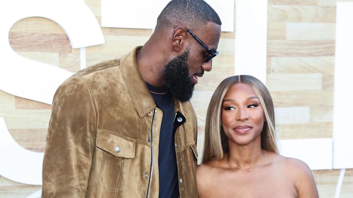 Los Angeles Premiere Of Netflix’s Hustle American professional basketball player LeBron James and wife Savannah James.