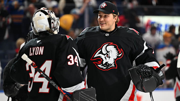 Buffalo Sabres goalies Alex Lyon and Ukko-Pekka Luukkonen