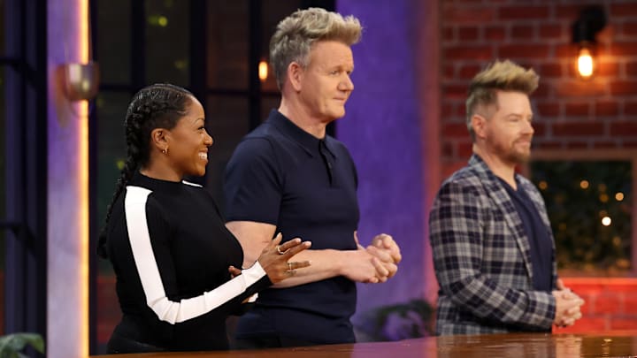NEXT LEVEL CHEF: L-R: Nyesha Arrington, Gordon Ramsay, and Richard Blais in the NEXT LEVEL CHEF episode "Tapas In" airing Thursday, April 24 (8:00-9:00 PM ET/PT) on FOX. CR: Lorraine O’Sullivan / FOX. ©2025 FOX Media LLC.