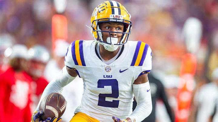 Kyren Lacy 2 runs the ball as the LSU Tigers take on the Nicholls Colonels at Tiger Stadium in Baton Rouge, LA. Saturday, Sept. 7, 2024. Kyren Lacy 2 runs the ball as the LSU Tigers take on the Nicholls Colonels at Tiger Stadium in Baton Rouge, LA. Saturday, Sept. 7, 2024.