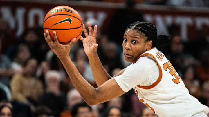 Texas Longhorns forward Madison Booker (35) catches a pass from a teammate in the second half as the Texas Longhorns take on the Tennessee Lady Vols in the Moody Center, Jan. 23, 2025.