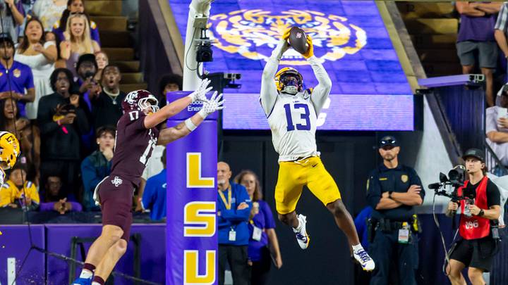 AJ Haulcy intercepts the ball against Texas A&M in 2025