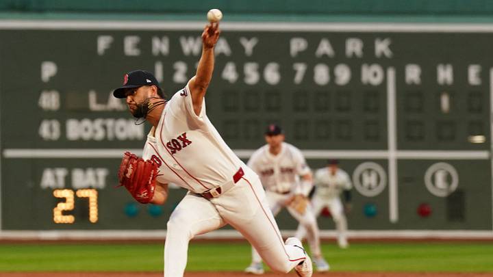 Sep 8, 2026; Boston, Massachusetts, USA; Boston Red Sox pitcher Patrick Sandoval (43) throws a pitch against the Los Angeles Angels in the first inning at Fenway Park. Mandatory Credit: David Butler II-Imagn Images Sep 8, 2026; Boston, Massachusetts, USA; Boston Red Sox pitcher Patrick Sandoval (43) throws a pitch against the Los Angeles Angels in the first inning at Fenway Park. Mandatory Credit: David Butler II-Imagn Images