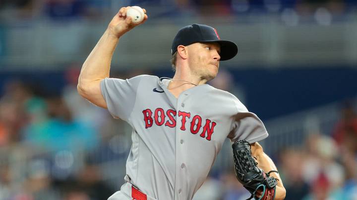 Aug 26, 2026; Miami, Florida, USA; Boston Red Sox pitcher Sonny Gray (54) delivers a pitch against the Miami Marlins during the first inning at loanDepot Park. Mandatory Credit: Sam Navarro-Imagn Images