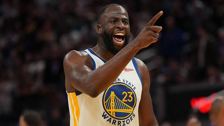Apr 5, 2026; San Francisco, California, USA; Golden State Warriors forward Draymond Green (23) reacts after being called for a foul against the Houston Rockets in the fourth quarter at the Chase Center. Mandatory Credit: Cary Edmondson-Imagn Images