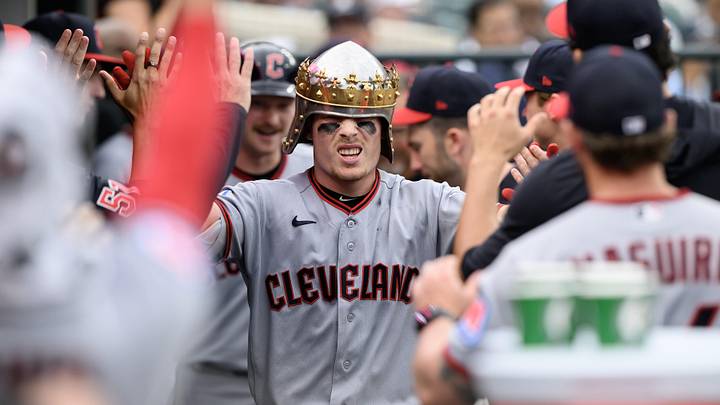 May 19, 2026: Cleveland Guardians second baseman Travis Bazzana (37) celebrates in the dugout after hitting a two-run home run against the Detroit Tigers in the fourth inning at Comerica Park. 