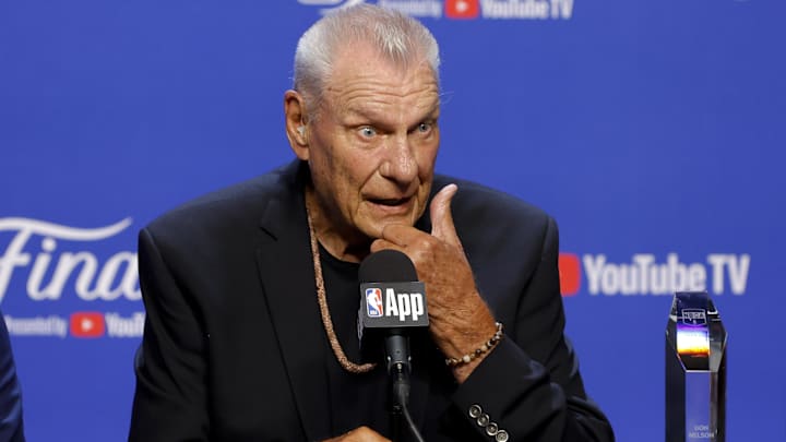 Jun 8, 2025; Oklahoma City, Oklahoma, USA; former general manager Don Nelson speaks to the media before game two between the Oklahoma City Thunder and the Indiana Pacers in the 2025 NBA Finals at Paycom Center. Mandatory Credit: Alonzo Adams-Imagn Images Jun 8, 2025; Oklahoma City, Oklahoma, USA; former general manager Don Nelson speaks to the media before game two between the Oklahoma City Thunder and the Indiana Pacers in the 2025 NBA Finals at Paycom Center. Mandatory Credit: Alonzo Adams-Imagn Images