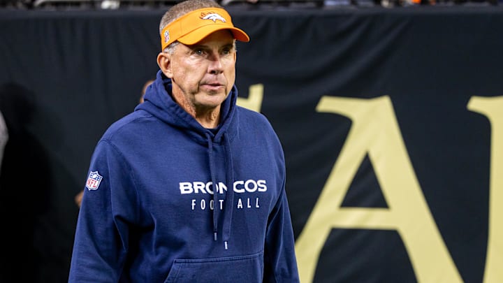Oct 17, 2024; New Orleans, Louisiana, USA;  Denver Broncos head coach Sean Payton walks out the tunnel before the game against the New Orleans Saints at Caesars Superdome. Mandatory Credit: Stephen Lew-Imagn Images