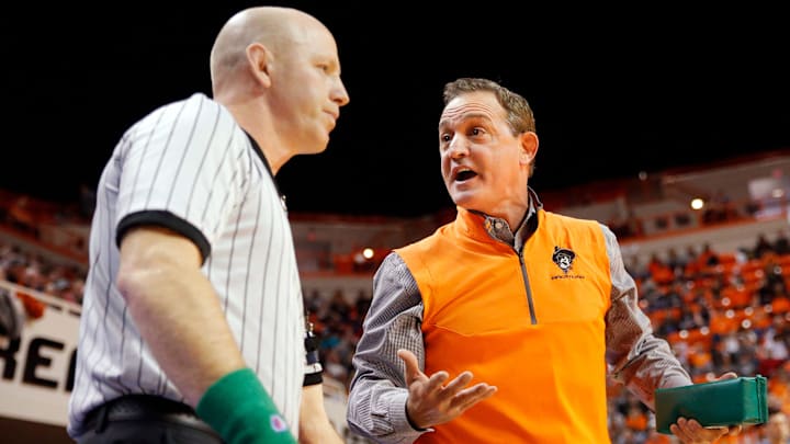 OSU coach John Smith questions a call by a referee during a Bedlam college wrestling dual between the Oklahoma Sooners and Oklahoma State Cowboys at Gallagher-Iba Arena is Stillwater, Okla., Sunday, Dec. 9, 2018. OSU won 41-2. Photo by Nate Billings, The Oklahoman
77bd842d6b594ce68834fb545bbf047f OSU coach John Smith questions a call by a referee during a Bedlam college wrestling dual between the Oklahoma Sooners and Oklahoma State Cowboys at Gallagher-Iba Arena is Stillwater, Okla., Sunday, Dec. 9, 2018. OSU won 41-2. Photo by Nate Billings, The Oklahoman
77bd842d6b594ce68834fb545bbf047f