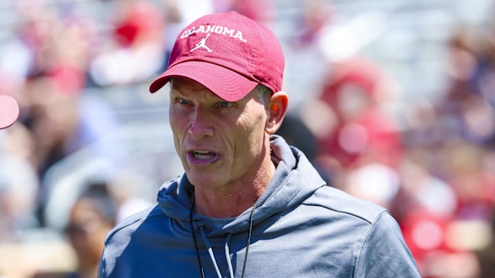 Oklahoma Sooners head coach Brent Venables during the Crimson Combine at Gaylord Family-Oklahoma Memorial Stadium.