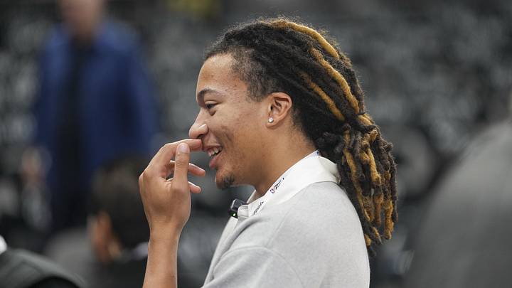 Jun 5, 2026; San Antonio, Texas, USA; Houston Cougars player Kingston Flemings before the game between the San Antonio Spurs and the New York Knicks in game two of the 2026 NBA Finals at Frost Bank Center. Mandatory Credit: Scott Wachter-Imagn Images Jun 5, 2026; San Antonio, Texas, USA; Houston Cougars player Kingston Flemings before the game between the San Antonio Spurs and the New York Knicks in game two of the 2026 NBA Finals at Frost Bank Center. Mandatory Credit: Scott Wachter-Imagn Images