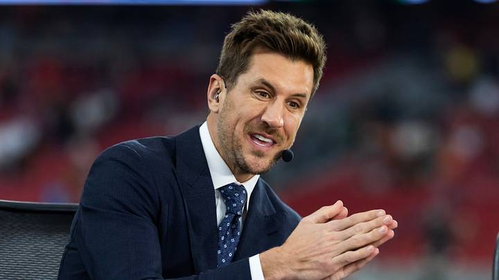 Jan 8, 2026; Glendale, AZ, USA; ESPN personality Jordan Rodgers during 2026 Fiesta Bowl and semifinal game of the College Football Playoff at State Farm Stadium. Jan 8, 2026; Glendale, AZ, USA; ESPN personality Jordan Rodgers during 2026 Fiesta Bowl and semifinal game of the College Football Playoff at State Farm Stadium.