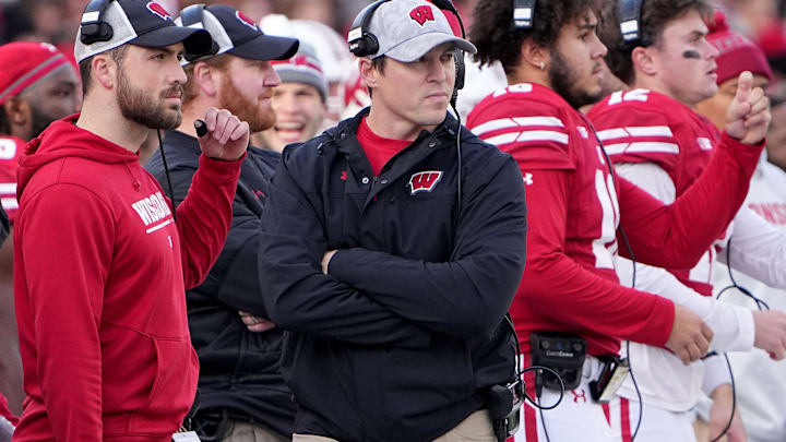 Wisconsin interim head coach Jim Leonhard is shown during the first quarter of a game in 2022.