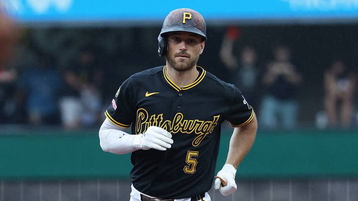 Jun 27, 2026; Pittsburgh, Pennsylvania, USA;  Pittsburgh Pirates second baseman Brandon Lowe (5) circles the bases on a three-run home run against the Cincinnati Reds during the third inning at PNC Park. Mandatory Credit: Charles LeClaire-Imagn Images