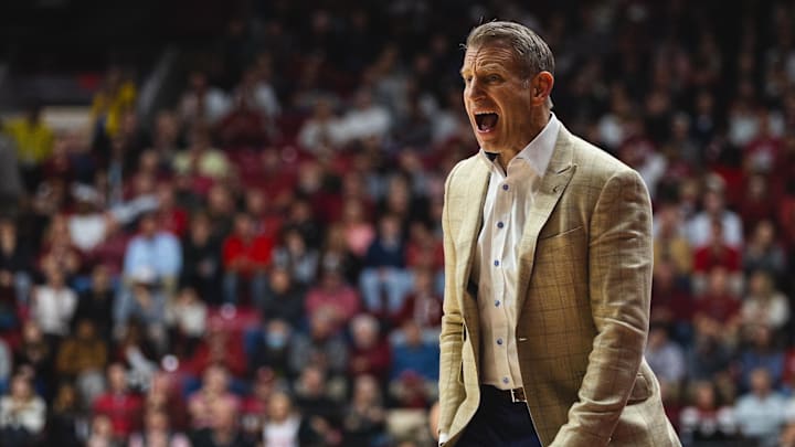 Jan 14, 2025; Tuscaloosa, Alabama, USA; Alabama Crimson Tide head coach Nate Oats directs his team against the Mississippi Rebels during the second half at Coleman Coliseum. Mandatory Credit: Will McLelland-Imagn Images Jan 14, 2025; Tuscaloosa, Alabama, USA; Alabama Crimson Tide head coach Nate Oats directs his team against the Mississippi Rebels during the second half at Coleman Coliseum. Mandatory Credit: Will McLelland-Imagn Images