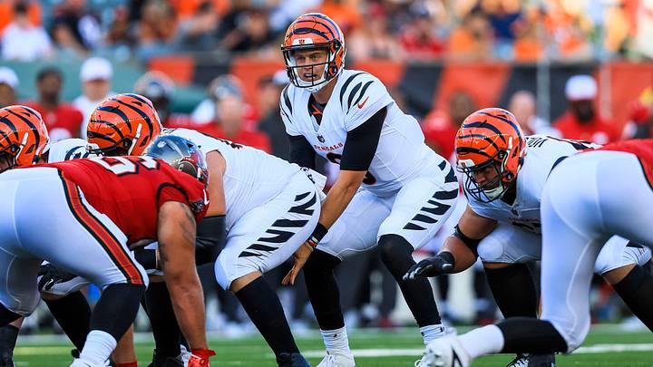 Aug 10, 2024; Cincinnati, Ohio, USA; Cincinnati Bengals quarterback Joe Burrow (9) snaps the ball against the Tampa Bay Buccaneers in the first half at Paycor Stadium. Mandatory Credit: Katie Stratman-USA TODAY Sports Aug 10, 2024; Cincinnati, Ohio, USA; Cincinnati Bengals quarterback Joe Burrow (9) snaps the ball against the Tampa Bay Buccaneers in the first half at Paycor Stadium. Mandatory Credit: Katie Stratman-USA TODAY Sports