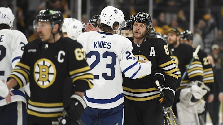 May 4, 2024; Boston, Massachusetts, USA; Toronto Maple Leafs left wing Matthew Knies (23) 