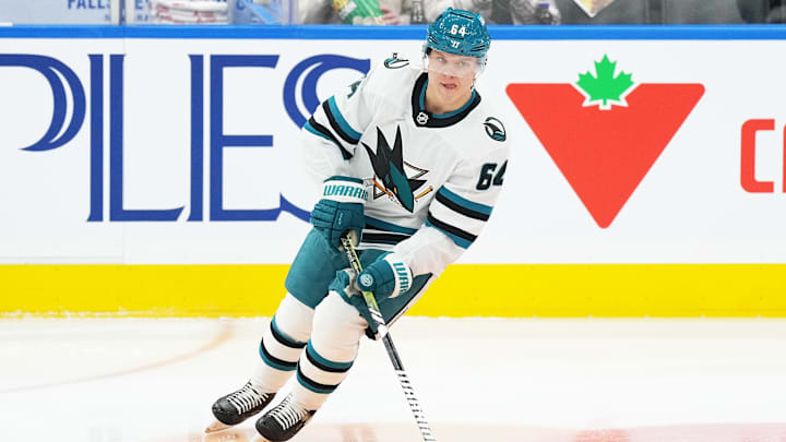 Jan 9, 2024; Toronto, Ontario, CAN; San Jose Sharks center Mikael Granlund (64) skates during the